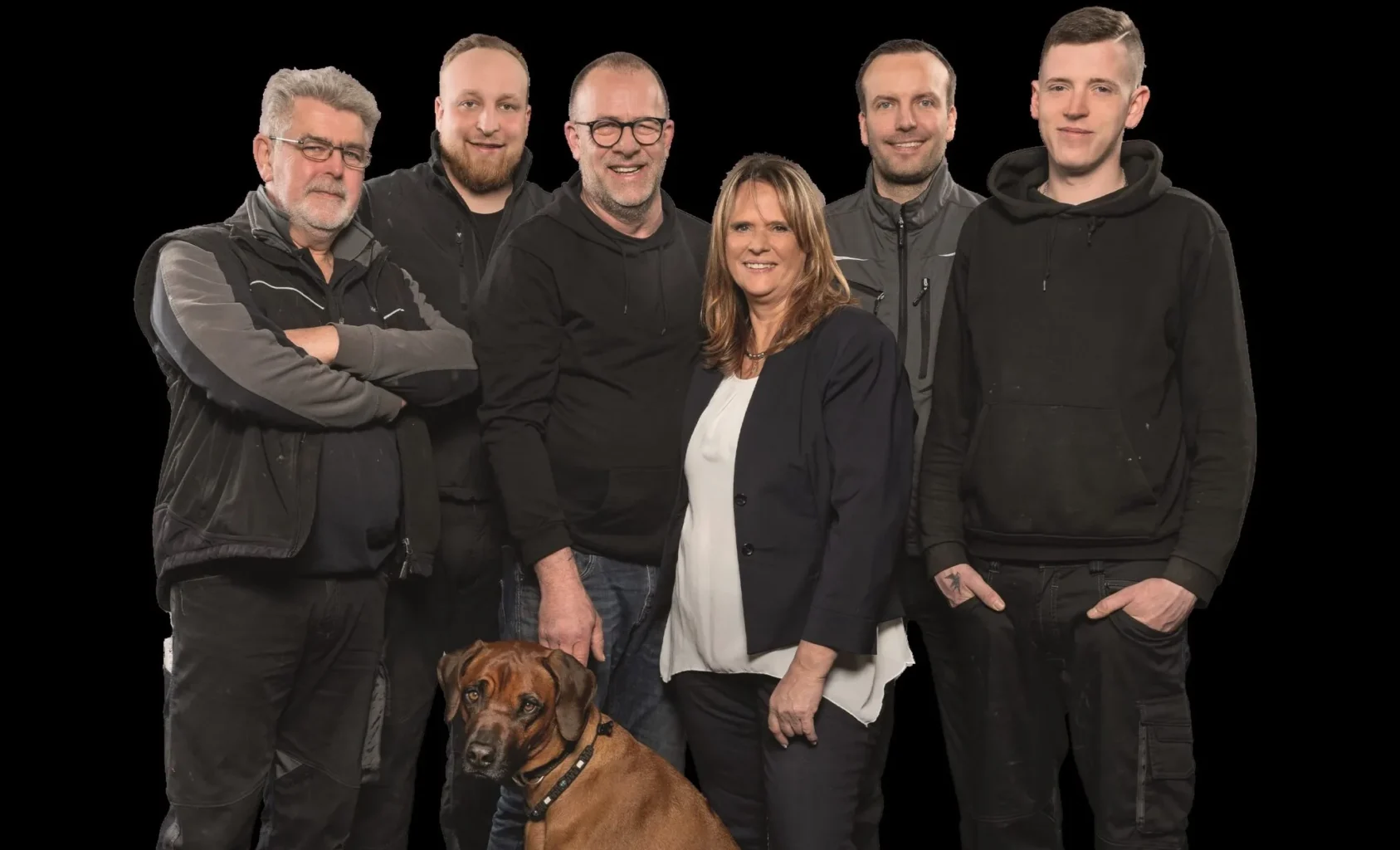 Das Team von Greve Rolladen mit Hund.