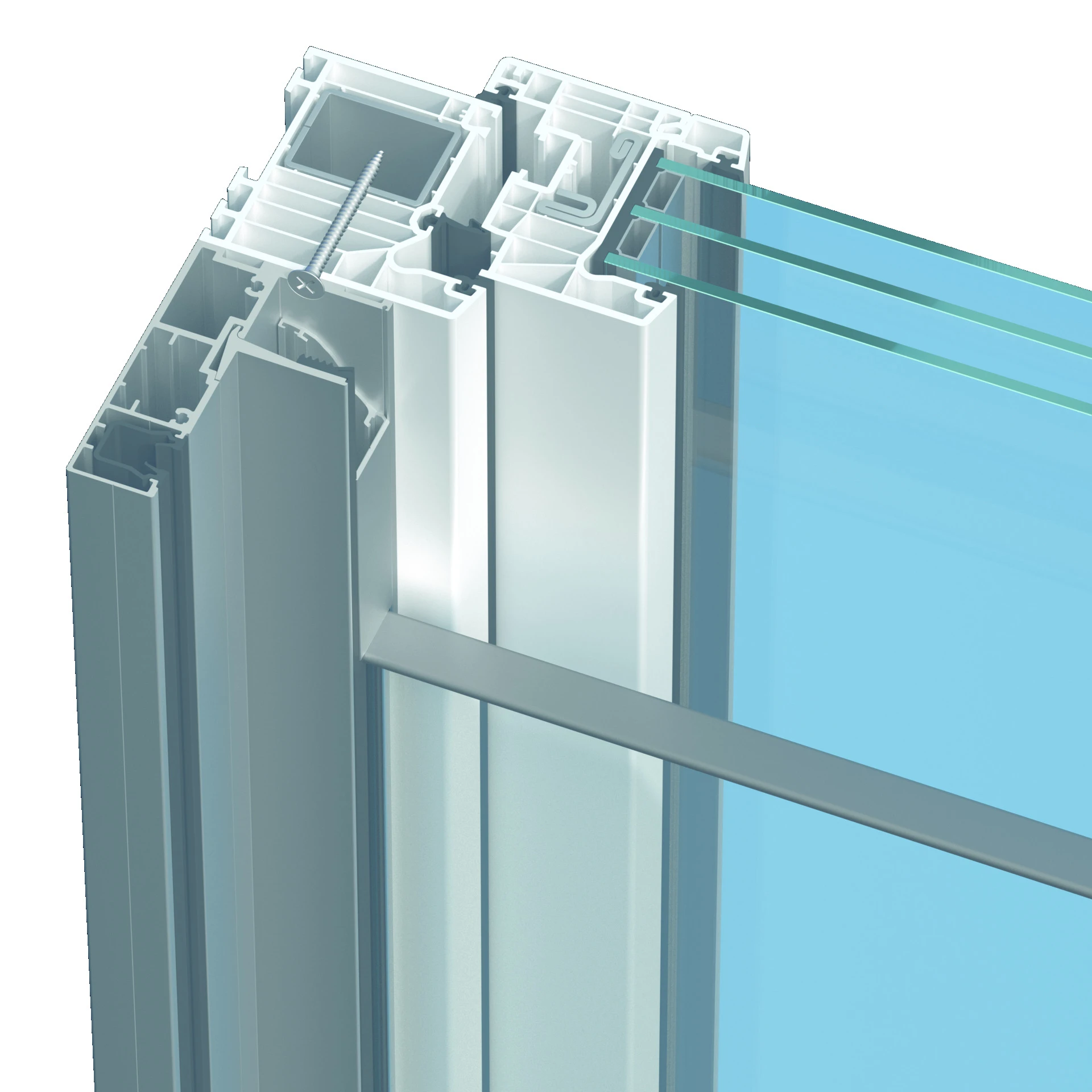 Querschnitt eines modernen Fensters mit mehrschichtiger Verglasung und Rahmen